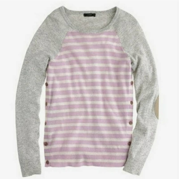 J Crew Sweater Side Button Elbow Patch Striped - Picture 1 of 6